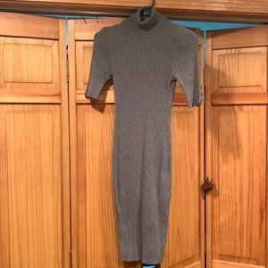 Moda international gray ribbed knit mock neck dress